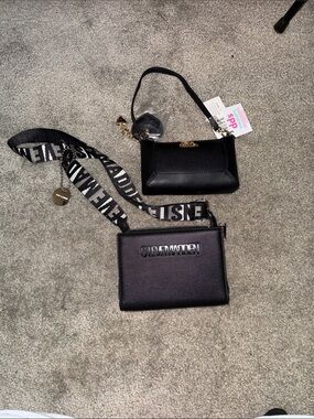 Steve Madden Black Double Crossbody Bag Set with Branded Strap